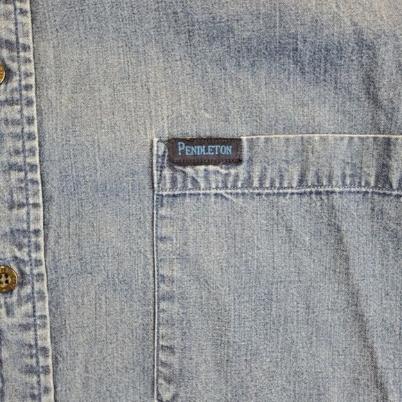 Pendleton Blue Denim Men's Button Dress Shirt Long Sleeve Embroidered Tag L - Picture 3 of 7